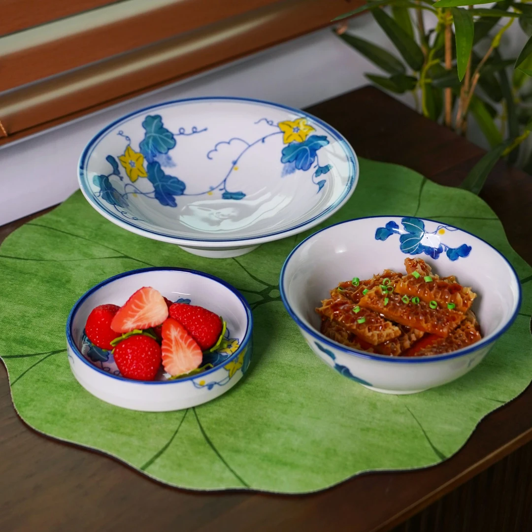 RIGEIAN/瑞涧青花葡萄圆盘咖啡杯复古家用高温手绘釉下彩米饭碗