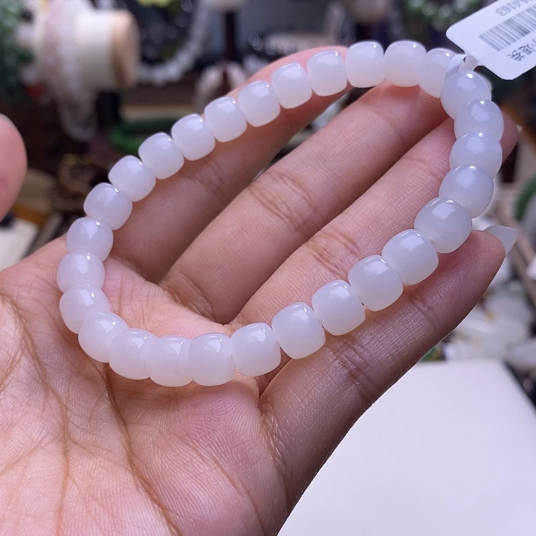 颈饰未镶嵌和田玉毕业级新疆羊脂白玉直切手链8m