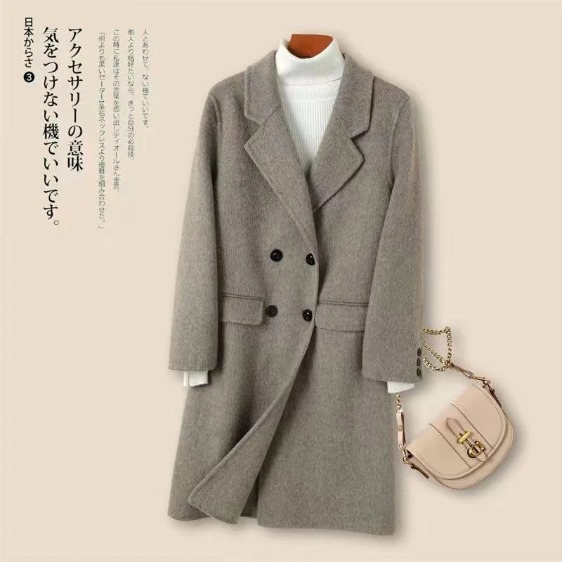 双面羊毛大衣女2024新款秋冬季宽松中长款赫本风大衣外套