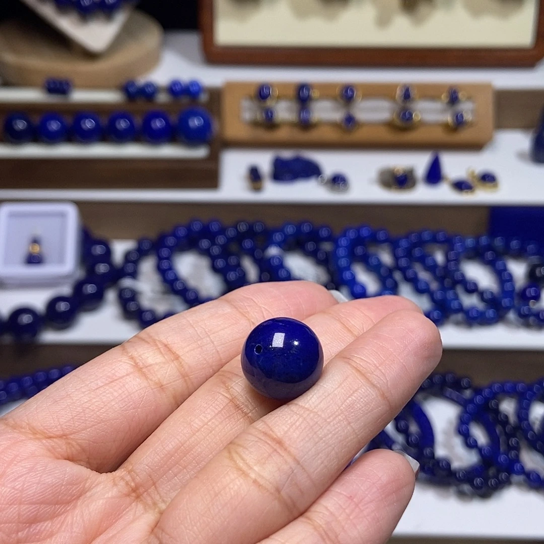 精***时青金石未镶嵌老矿 高品单珠13.3