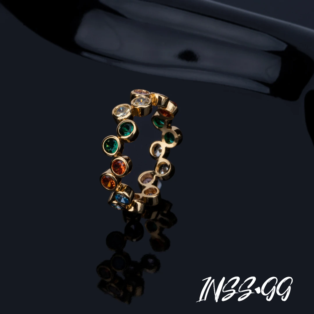 黄铜锆石戒指 彩色波纹设计欧美指环时尚百搭彩色饰品简约E0486