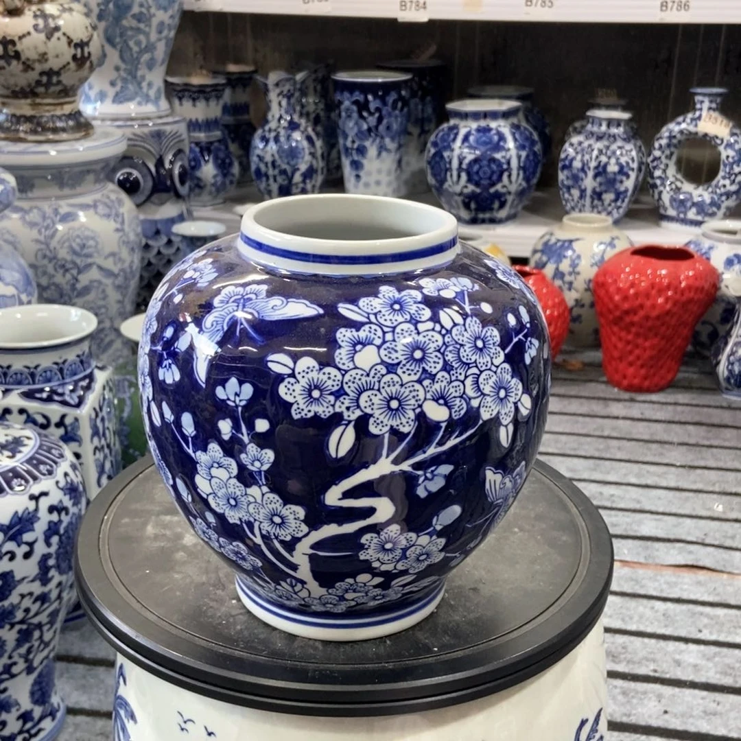 摆件花瓶手绘釉下彩轻微微瑕