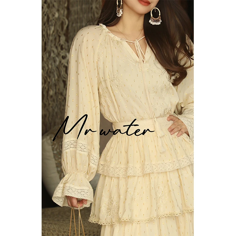 MR WATER水滴君 春夏全棉提花织金满绣拼接衬衣＆半裙＆连衣裙