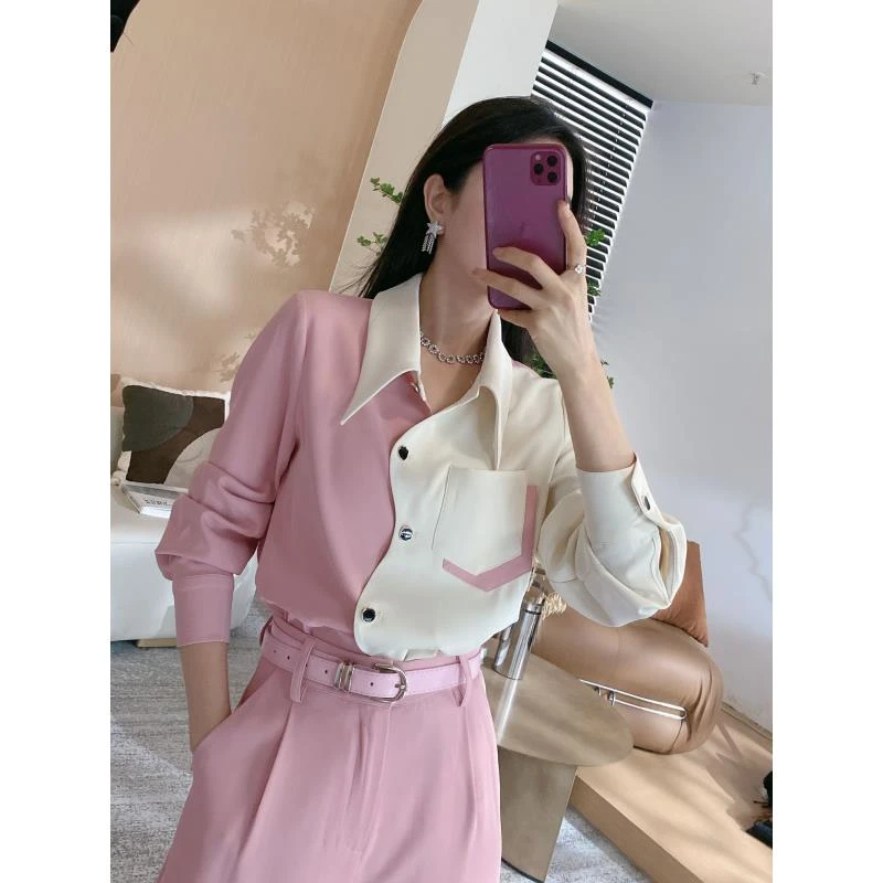 Q拼色波浪边衬衫8338+半身裙2122+阔腿裤6129（YDK53）