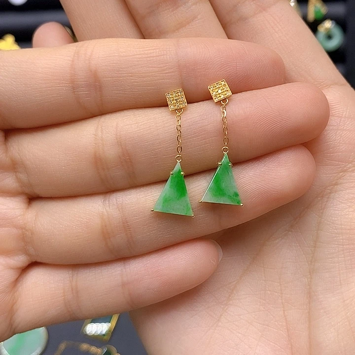 翡翠18K金镶嵌耳饰天然翡翠