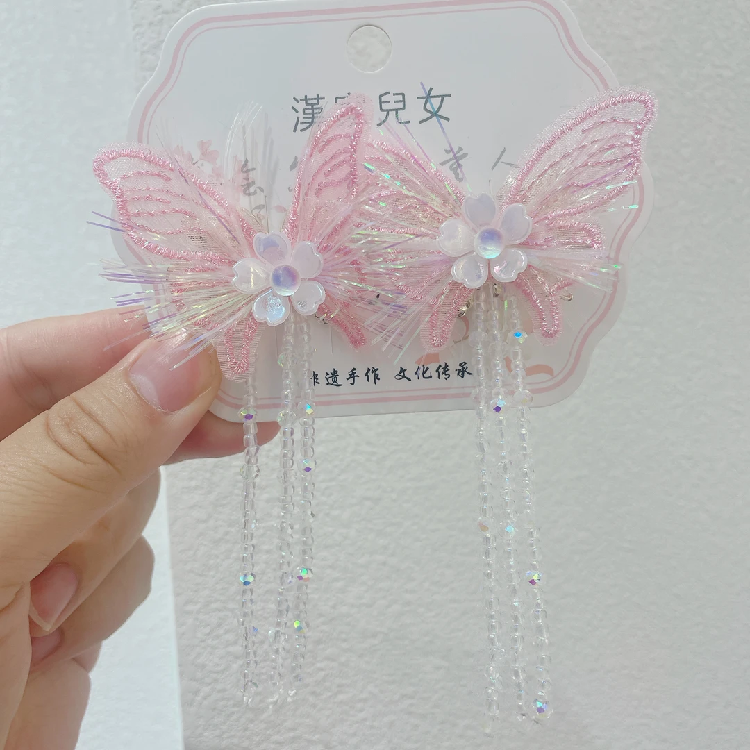 SH-4546【满9.9飞】古风蝴蝶流苏发夹对夹