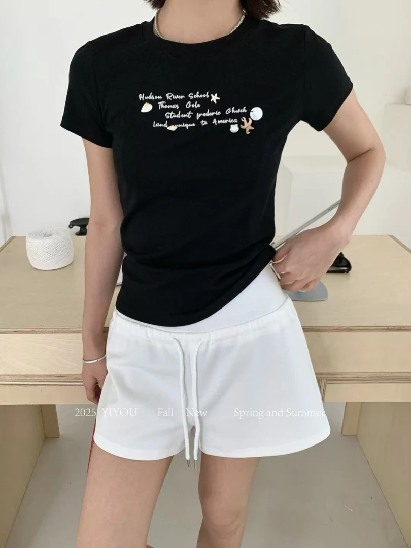 YIYOU@D1F0015 美式高腰抽绳瑜伽裤包臀显瘦热裤休闲短裤 7-3