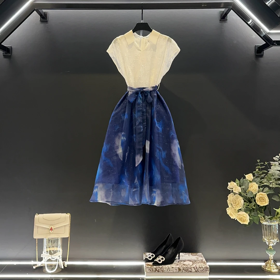 【vian专属】夏季气质复古时尚设计师高级感拼接收腰连衣裙L-A1000