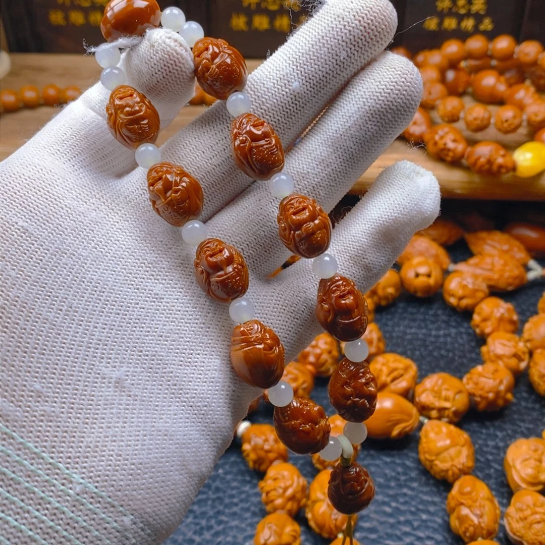 手串/手链橄榄核一青老师1.3水晶核老料，十全富贵财神