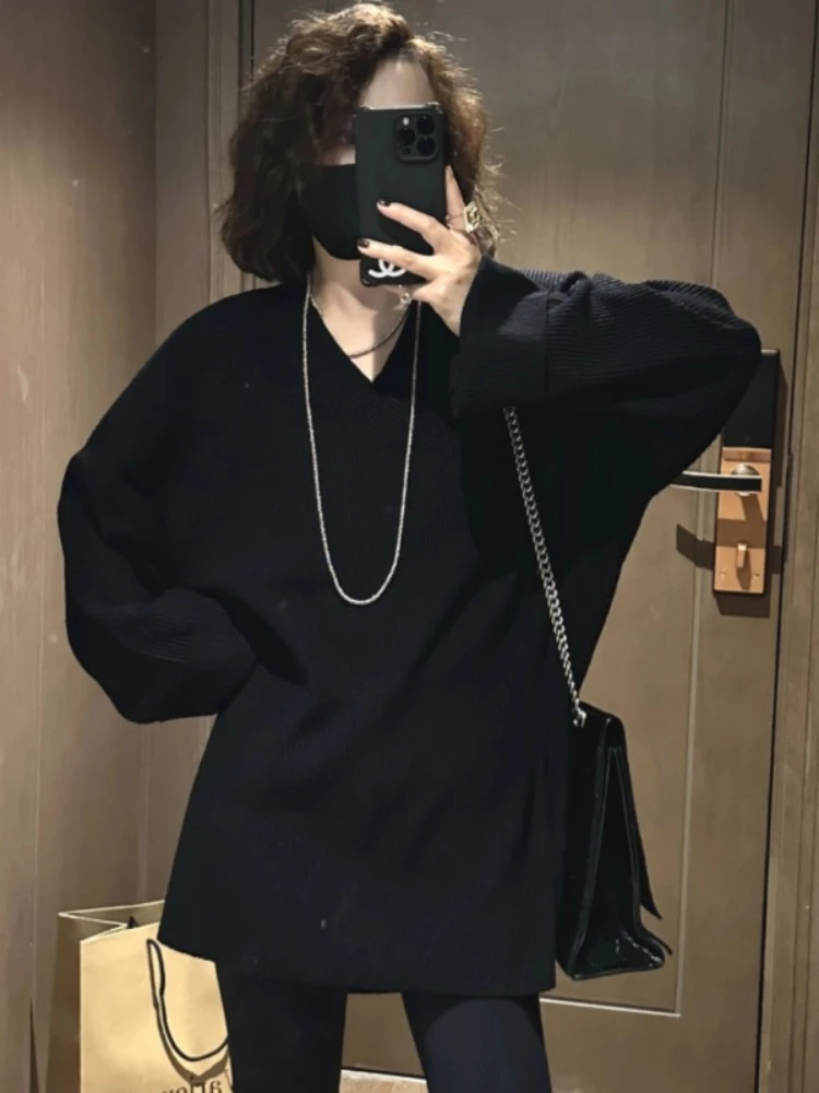 欧货高品V领套头毛衣2025秋季新款大码胖MM慵懒风气质百搭针织衫