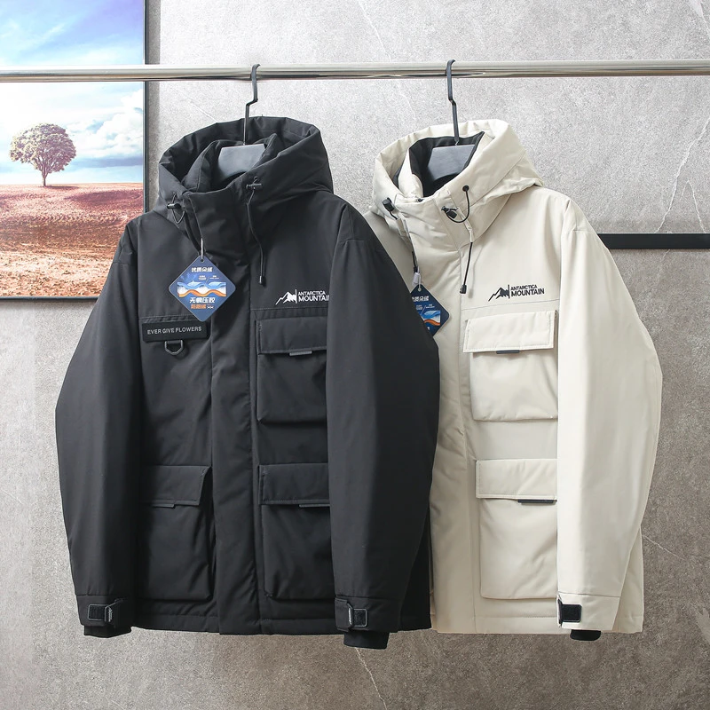 加厚款！90白鸭绒品牌撤柜工装羽绒服男款冬季保暖防寒多口袋外套