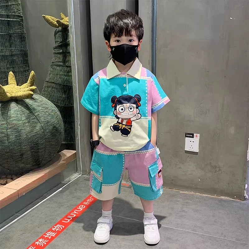 哪吒痞帅男童夏季短袖套装2025新款儿童夏装男孩运动服小童洋气潮