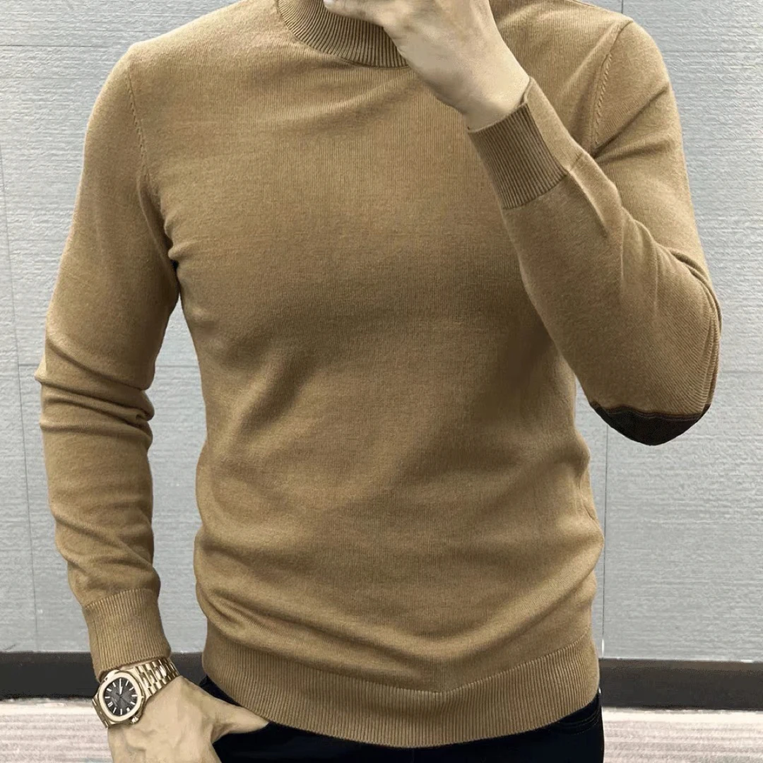 秋冬季新款男士长袖打底针织衫时尚商务休闲修身圆领纯色保暖毛衣