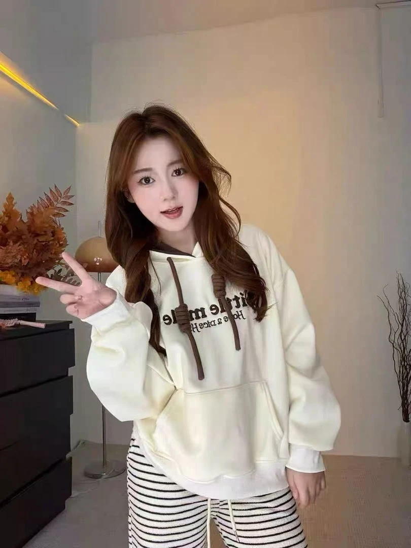 （断码断色福利）8296番外（加绒）秋冬宽松字母印花加绒加厚卫衣女