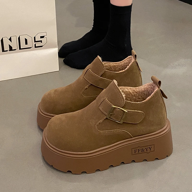 【万达撤柜】厚底勃肯鞋女外穿2025新款秋冬加绒棉鞋小个子增高松糕