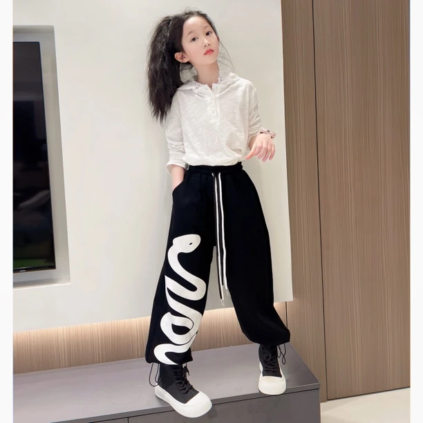 女童打底衫春秋款2025春装新款韩系连帽蕾丝上衣儿童长袖T恤上衣