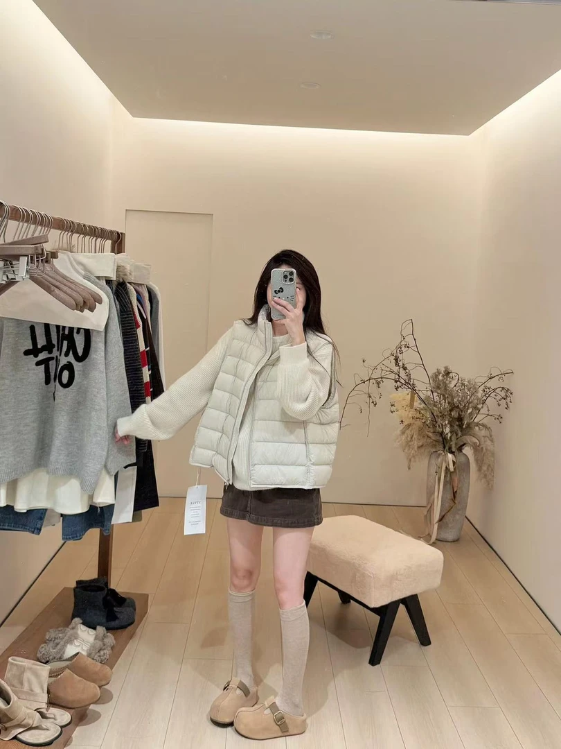 2025秋季新款泡芙排骨款立领棉服马甲背心马夹外套叠穿打底衫半裙