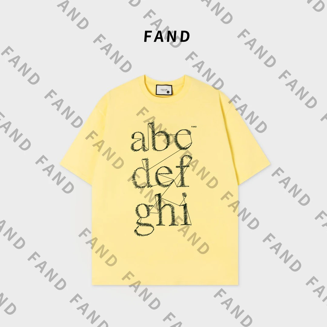 FAND品牌【ABC】2025港潮夏季情侣装潮牌黄色字母宽松圆领短袖T恤