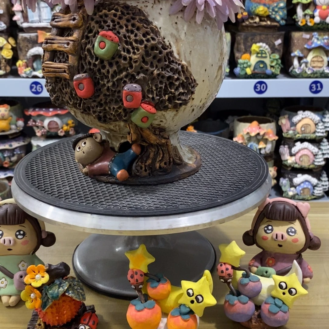 白狐粗陶手捏花盆