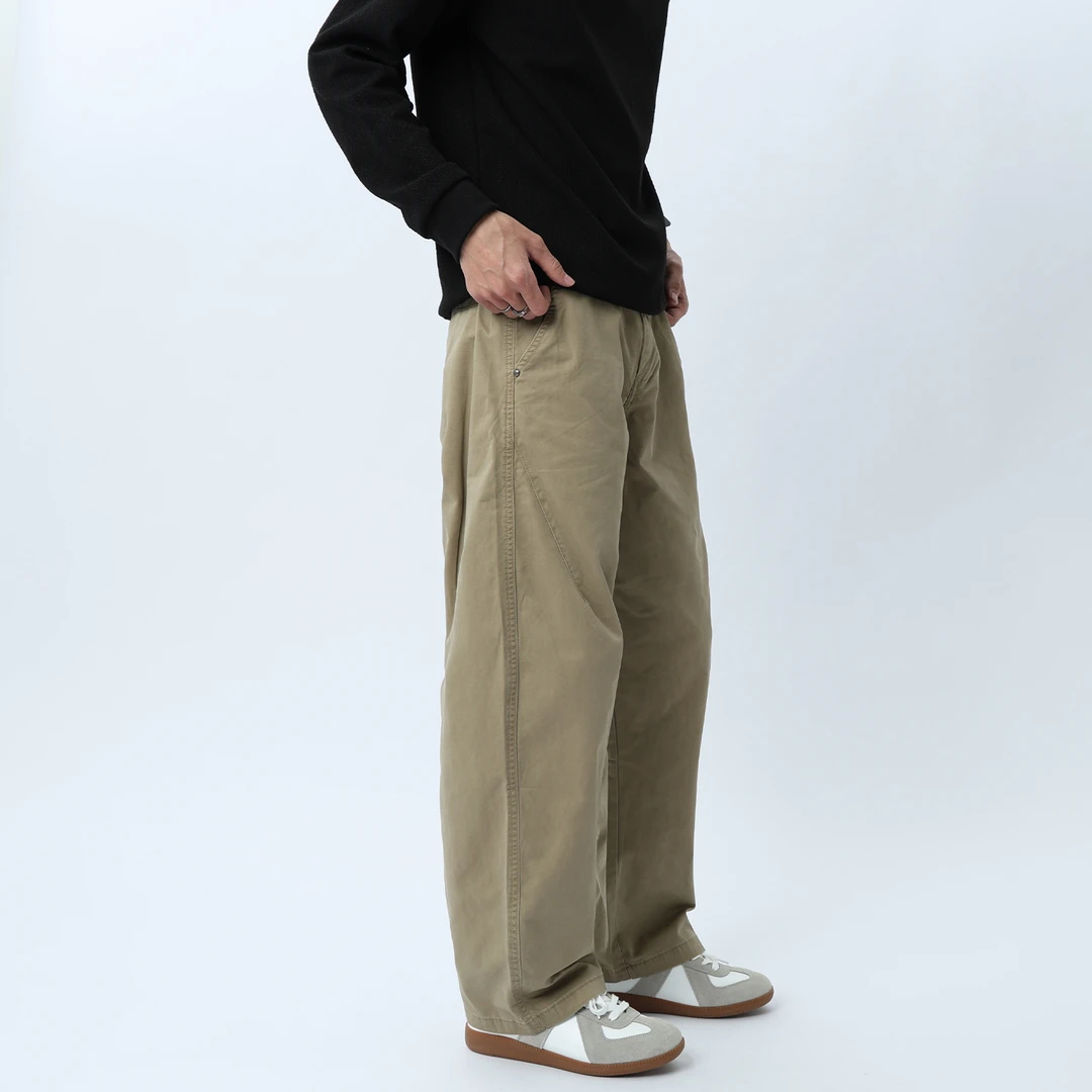 纯棉休闲裤男2025秋冬新款宽松阔腿工装裤美式潮牌直筒松紧腰长裤