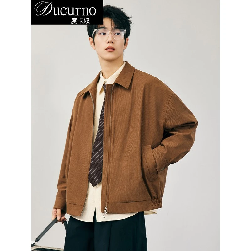 2025秋季新款灯芯绒翻领夹克男士休闲宽松韩版上衣外套男装潮流