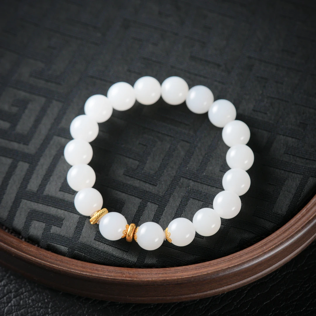 【诗蓉】云斯·典藏级和田玉脂膏俄料18K金手串时尚AS2064珠径约10mm