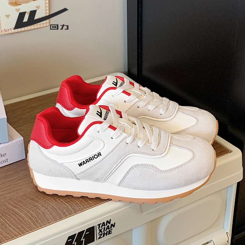 回力女鞋2025秋冬新款德训鞋百搭时尚板鞋厚底防滑运动休闲鞋红色