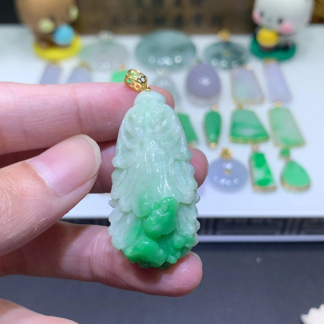 翡翠18K金镶嵌吊坠(不含链)