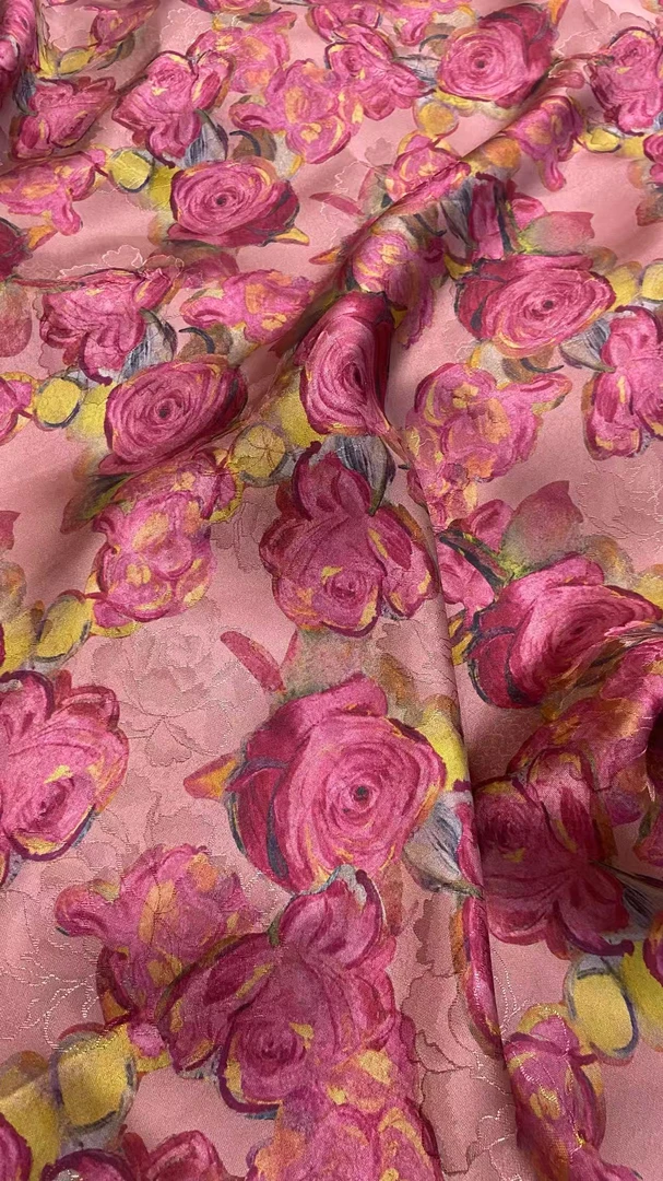 香云纱布料｛莫奈花园｝植物真丝提花面料新中式连衣裙衬衫旗袍面料