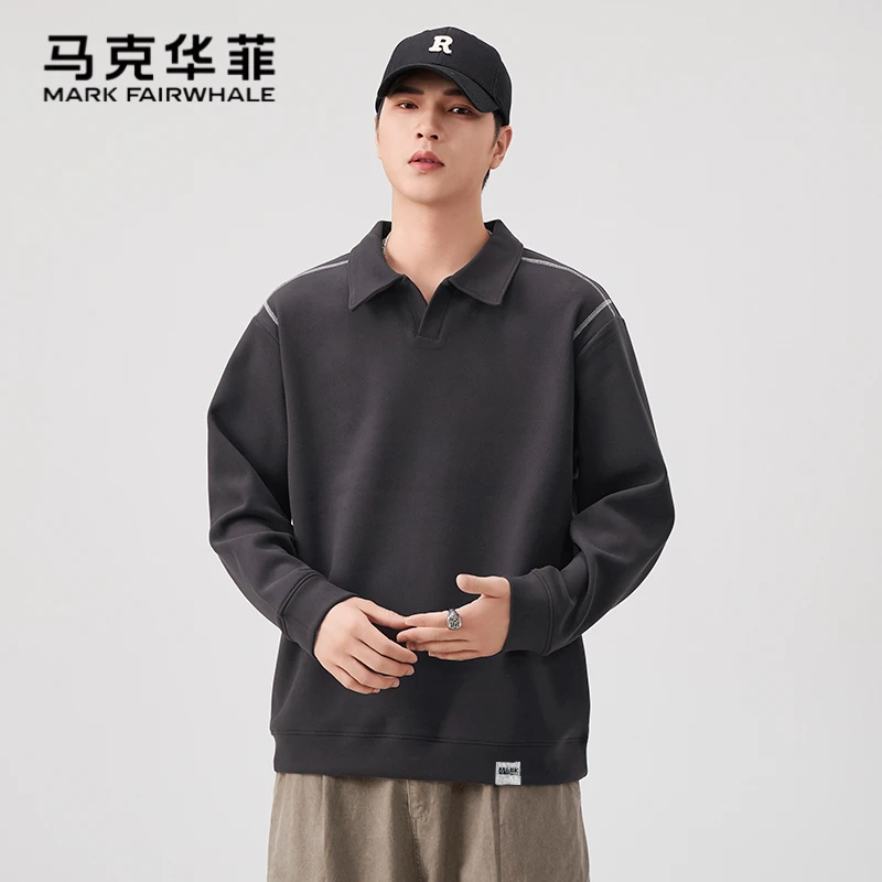 马克华菲男士秋冬加绒海鸥立领卫衣撞色明线高级感时尚潮牌上衣
