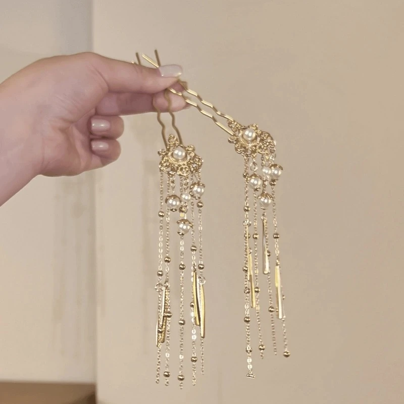 敦煌，新中式珠珠流苏发簪国风复古汉服头饰鬓发（228）