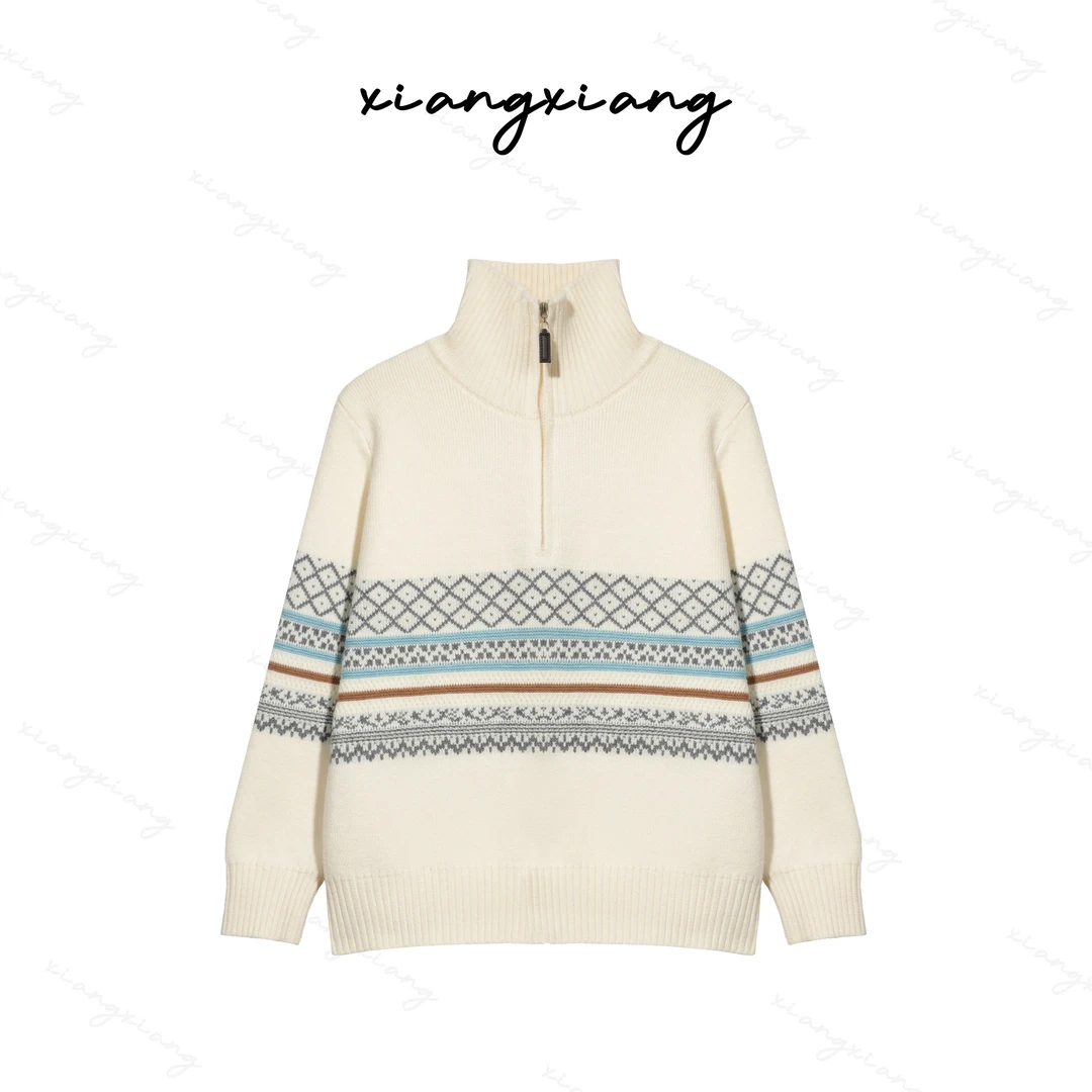 秋冬新款提花半拉链毛衣宽松休闲慵懒百搭时尚洋气长袖上衣YN9174