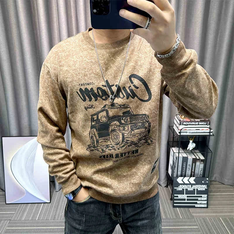 卫衣男2025春秋新款男士卡通印花高端男装休闲长袖男装圆领上衣潮