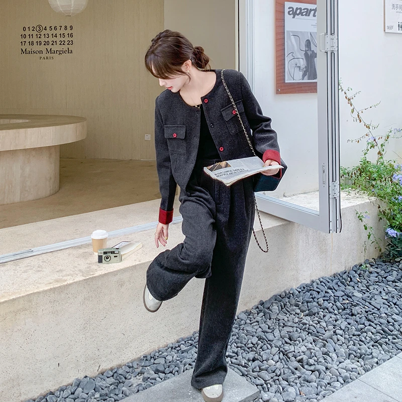 红色拼接小香风毛呢套装女秋冬搭配高级感气质轻熟风御姐大方得体