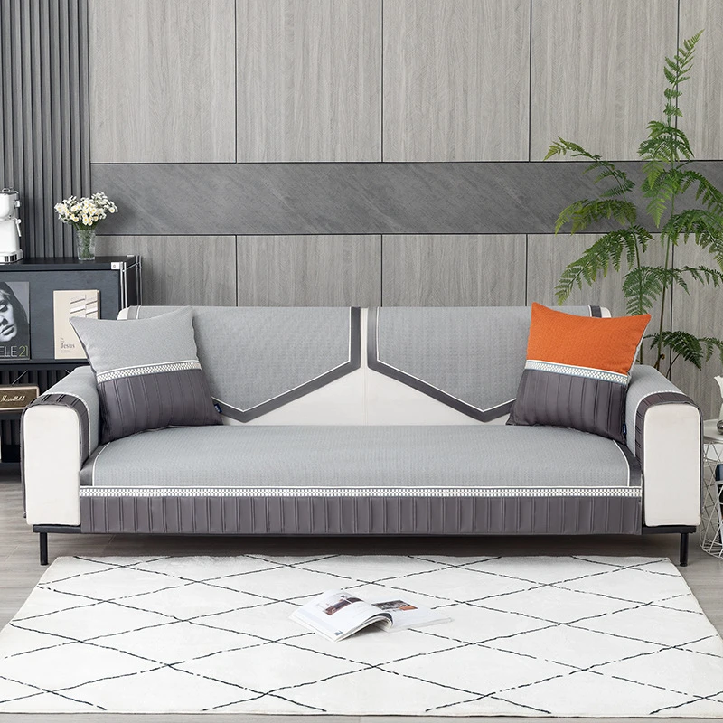 现代简约雪尼尔防滑直排沙发垫套四季家用皮布沙发坐垫靠背扶手巾