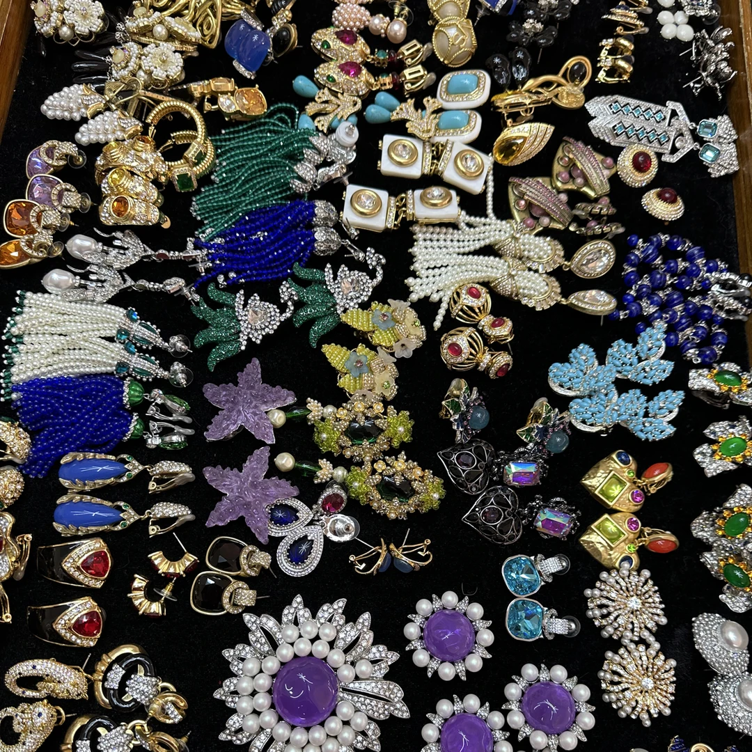 铜合金亚克力耳饰 精致手工气质耳环中古百搭耳饰(一物一拍)