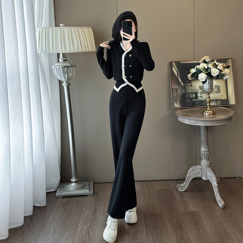 欧货高级感针织套装女秋冬显瘦减龄气质网红运动休闲阔腿裤两件套