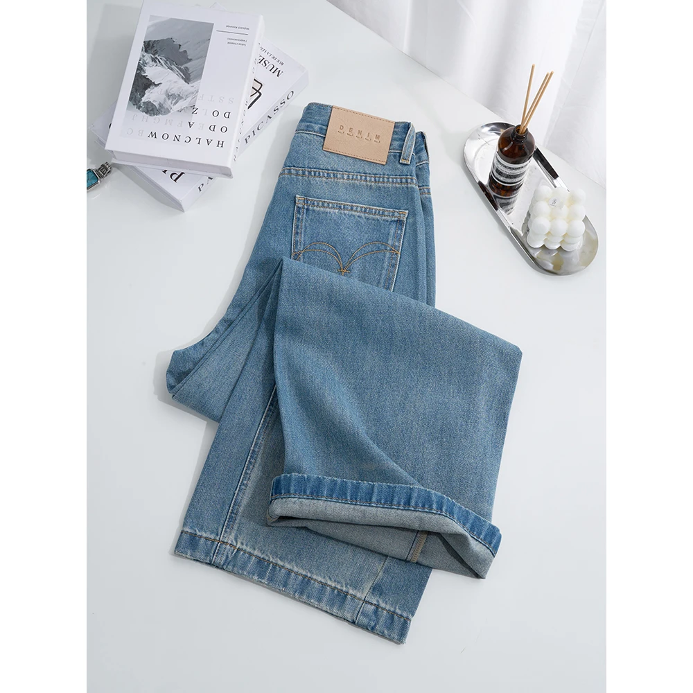 missrococo/洛可可小姐2025秋季新款中高腰弯刀宽松阔腿裤牛仔裤