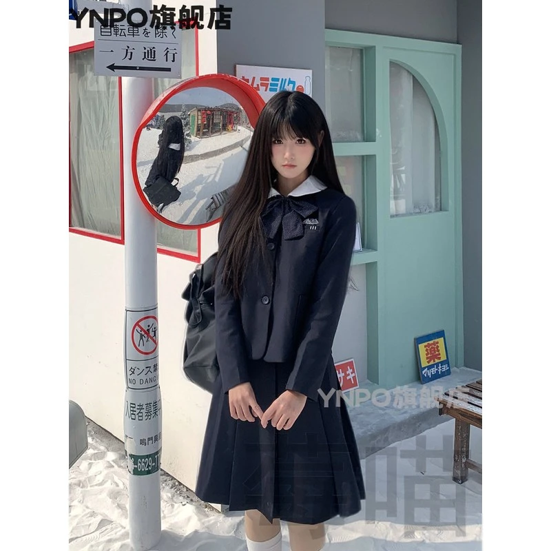 YNPO喵铃少女/莓喵jk西服jk制服套装圆领西装学院风日系浓绀