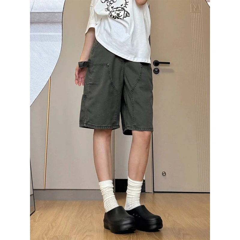 夏季新款做旧水洗多口袋五分工装裤女复古休闲小个子显瘦牛仔短裤