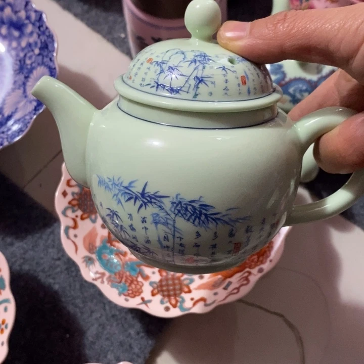 摆件陶绿稀土竹子壶