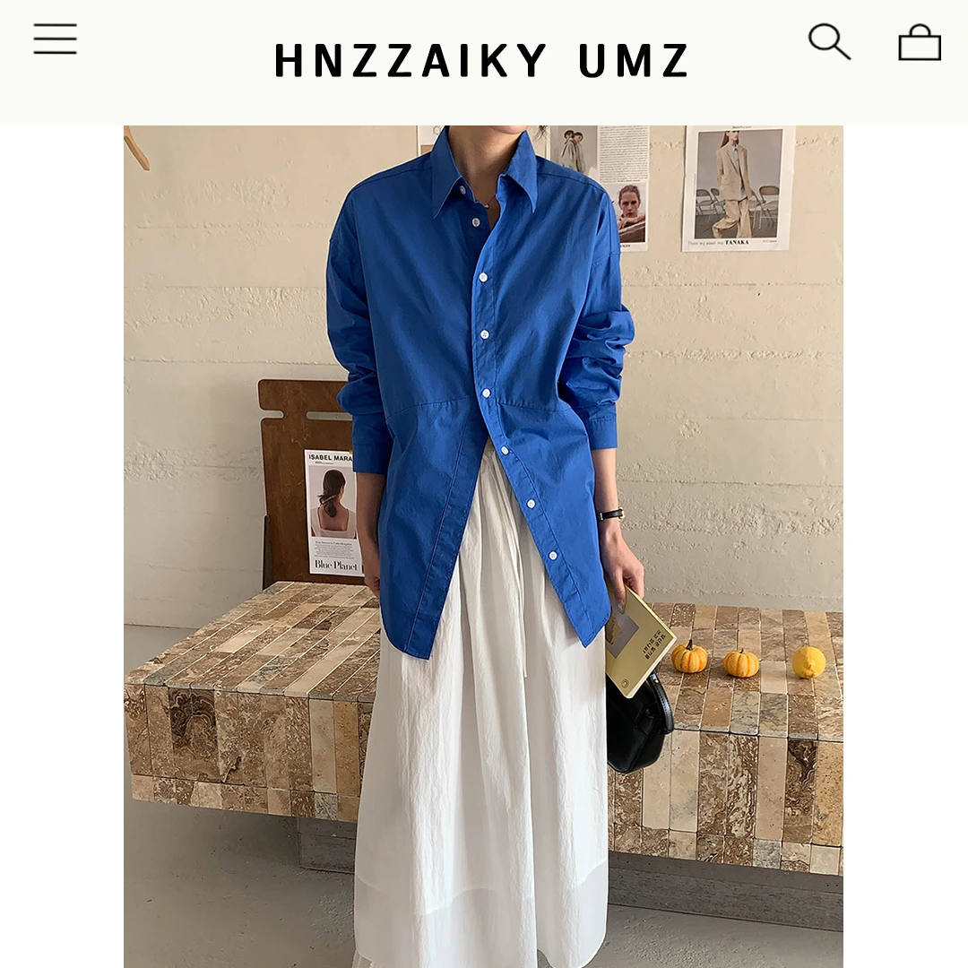 【韩老师专属】UZM 复古博主风春季开叉叠穿宽松休闲长袖衬衫ZY2634