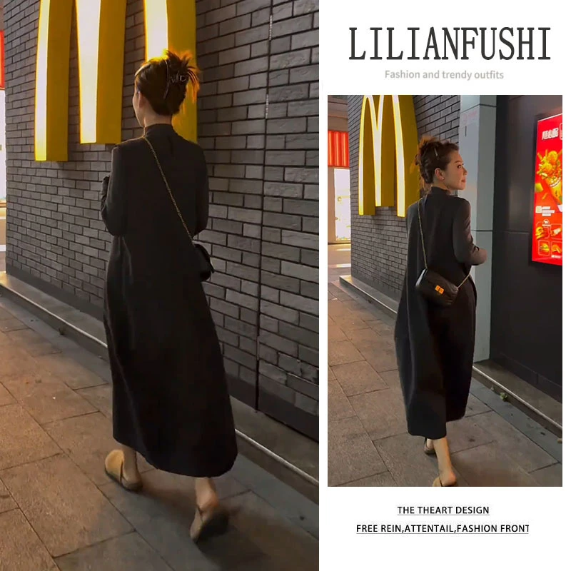 时尚穿搭女2025秋季新款简约背心连衣裙修身显瘦长袖打底衫两件套