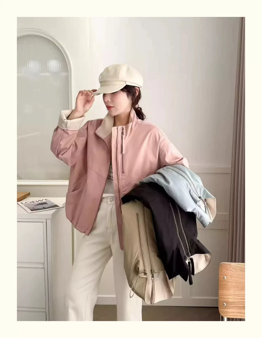 立领短款双拉链冲锋衣外套女春秋新款2025韩系薄款小个子夹克上衣