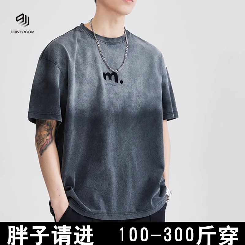 DIIIVERGOM短袖夏季水洗圆领T恤男装男款宽松日系印花休闲大码