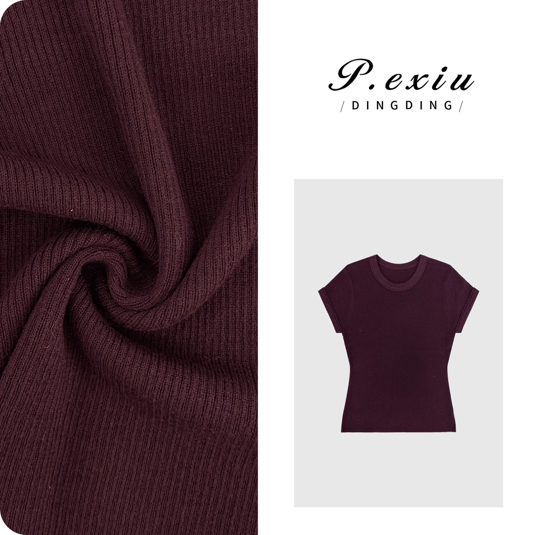 【显瘦天菜】羊毛修身显瘦极简圆领针织短袖上衣 D416