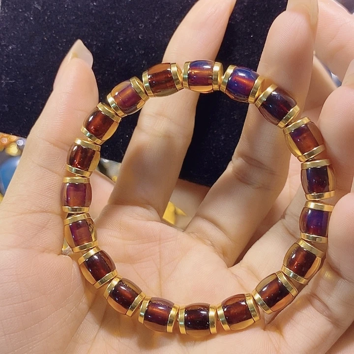 蓝珀未镶嵌珠宝奇石墨西哥红蓝桶珠手串8