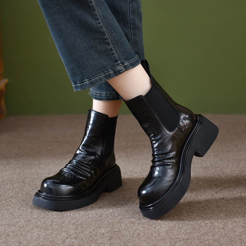 （非图片款偶有小瑕小疵完美主义者慎拍）靴子时尚百搭黑色真皮厚底