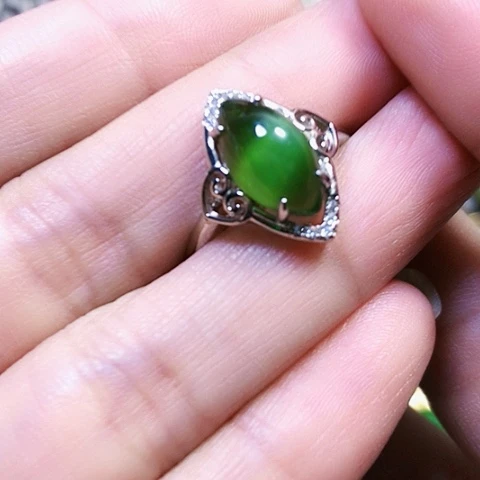 和田玉银S925镶嵌戒指