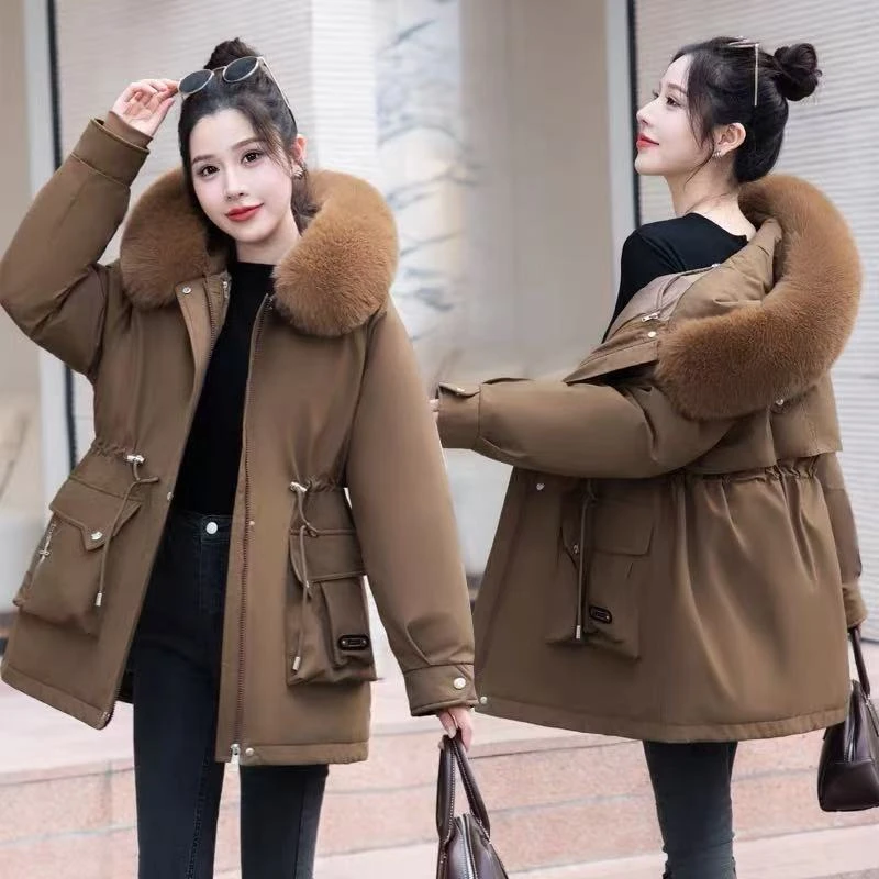大毛领连帽派克服宽松保暖加厚高档外套百搭女装6014[SJL]